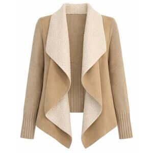 Cotton On Sherpa Collar Drape Cardigan Tan Knit Waterfall Jacket Cozy Size S